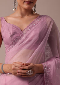 Pink Embroidered Organza Saree With Unstitched Blouse