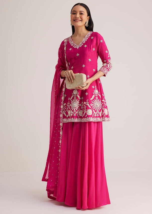 Pink Embroidered Palazzo Suit With Dupatta