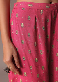 Pink Embroidered PrintedCotton Silk Kaftan Co Ord Set