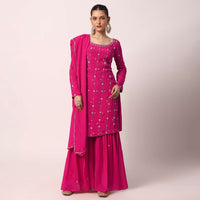 Pink Embroidered Sharara Set