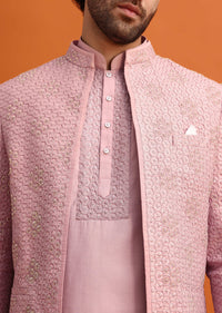 Pink Embroidered Silk Jodhpuri Set For Men