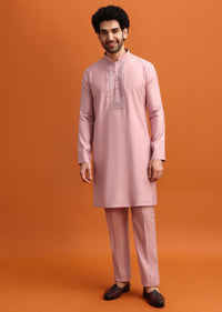 Pink Embroidered Silk Jodhpuri Set For Men