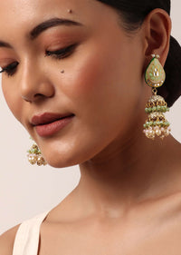 Pink Enameled Jhumkas With Bead Drops