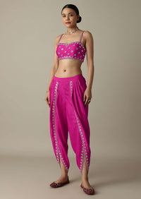 Pink Exquisite Mirror Embroidered Silk Dhoti Set