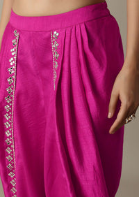 Pink Exquisite Mirror Embroidered Silk Dhoti Set