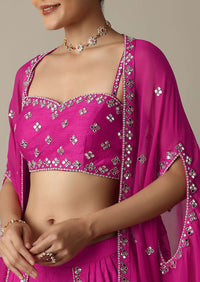 Pink Exquisite Mirror Embroidered Silk Dhoti Set