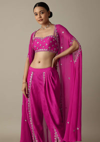 Pink Exquisite Mirror Embroidered Silk Dhoti Set