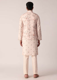 Pink Festive Jacket Kurta Set For Men