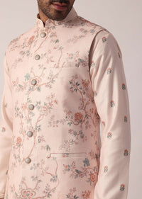 Pink Festive Jacket Kurta Set For Men