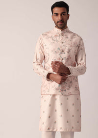 Pink Festive Jacket Kurta Set For Men