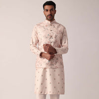 Pink Festive Jacket Kurta Set For Men