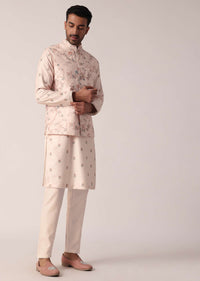 Pink Festive Jacket Kurta Set For Men