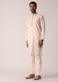 Pink Festive Jacket Kurta Set For Men