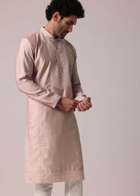 Pink Festive Silk Kurta Set For Men