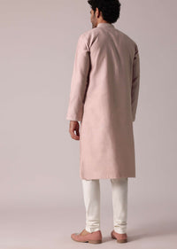 Pink Festive Silk Kurta Set For Men