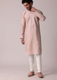 Pink Festive Silk Kurta Set For Men