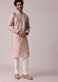 Pink Festive Silk Kurta Set For Men