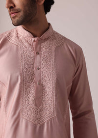 Pink Festive Silk Kurta Set For Men