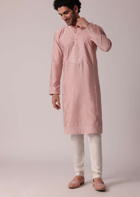 Pink Festive Silk Kurta Set For Men