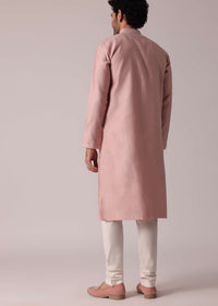 Pink Festive Silk Kurta Set For Men