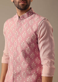 Pink Floral Bundi & Striped Kurta Set