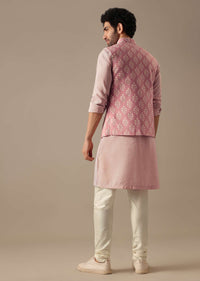 Pink Floral Bundi & Striped Kurta Set