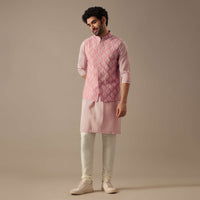 Pink Floral Bundi & Striped Kurta Set