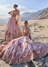 Pink Floral Embroidered Bridal Lehenga With Two Dupattas