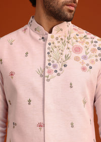 Pink Floral Embroidered Kurta Jacket Set