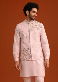 Pink Floral Embroidered Kurta Jacket Set