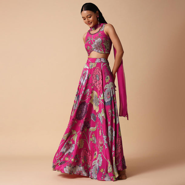 Pink Floral Lehenga Set