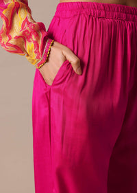 Pink Floral Print Kurta Set In Chiffon