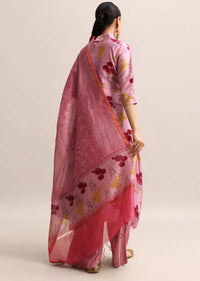 Pink Floral Printed Chanderi Kurta Palazzo With Dupatta