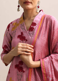 Pink Floral Printed Chanderi Kurta Palazzo With Dupatta
