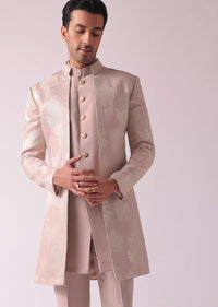 Pink Foil Print Jacquard Indowestern Set