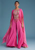 Pink Georgette Crepe Palazzo Set With Tassel Detail Croptop