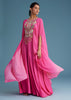 Pink Georgette Crepe Palazzo Set With Tassel Detail Croptop