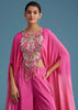 Pink Georgette Crepe Palazzo Set With Tassel Detail Croptop