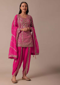 Pink Georgette Dhoti Set With Gota Patti Work