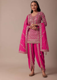 Pink Georgette Dhoti Set With Gota Patti Work