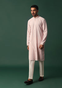 Pink Georgette Kurta Set With Chikankari Embroidery