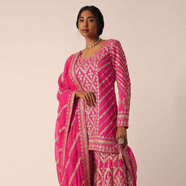 Pink Georgette Palazzo Set With Gota Embroidery