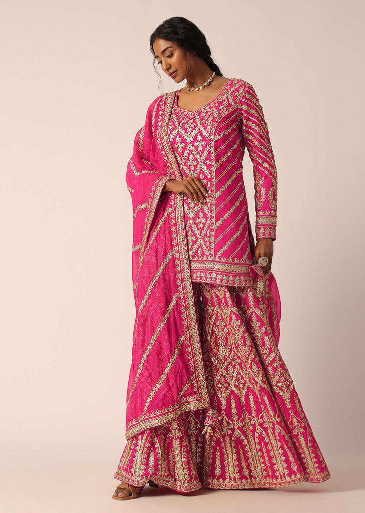 Pink Georgette Palazzo Set With Gota Embroidery