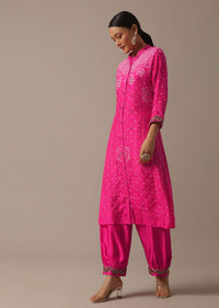 Pink Hand Dyed Bandhani Kurta And Pant Set