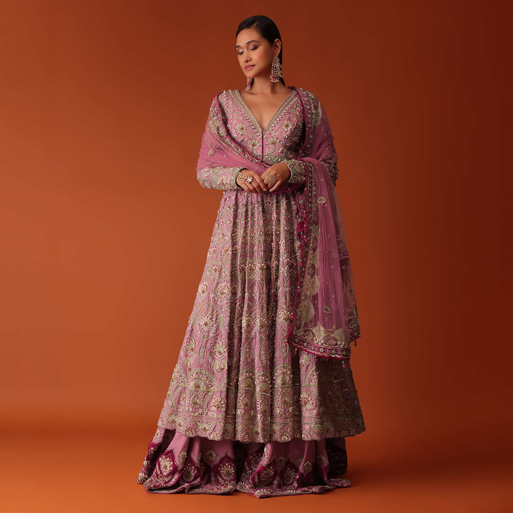 Pink Hand Embroidered Sharara Suit Set With Aari Work