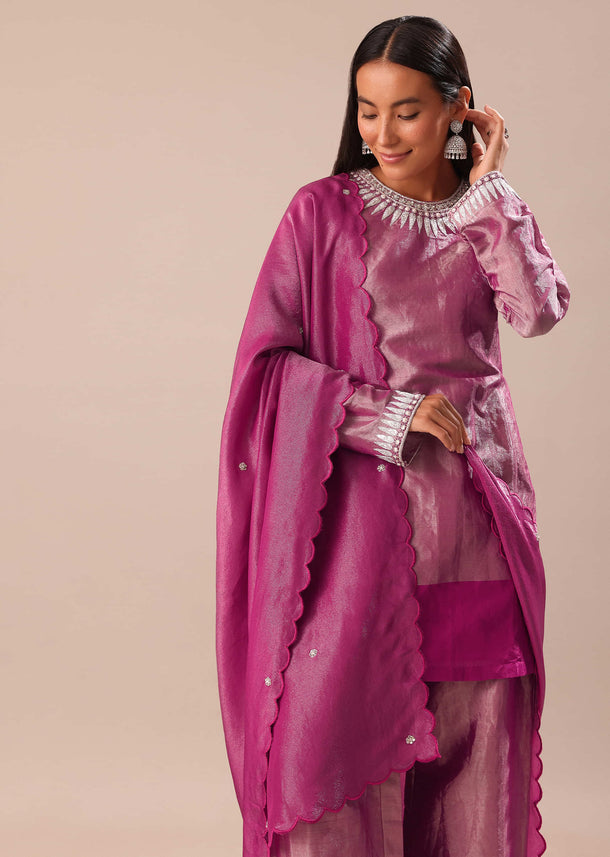 Pink Hand Embroidered Kurta Palazzo Set