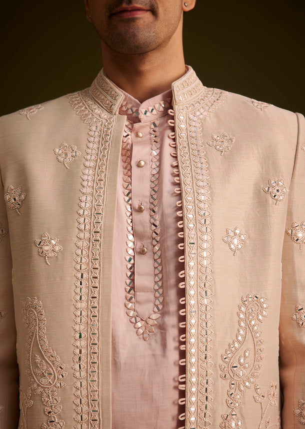 Pink Hand Embroidered Sherwani Set