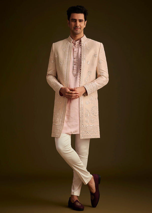 Pink Hand Embroidered Sherwani Set