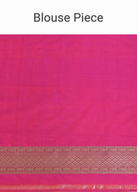 Pink Handloom Katan Silk Saree With Floral Jaal Weave And Unstitched Blouse Piece