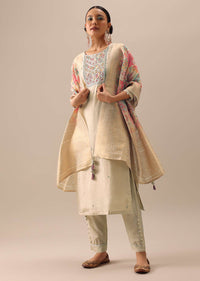 White Kurta Set with Brocade Dupatta